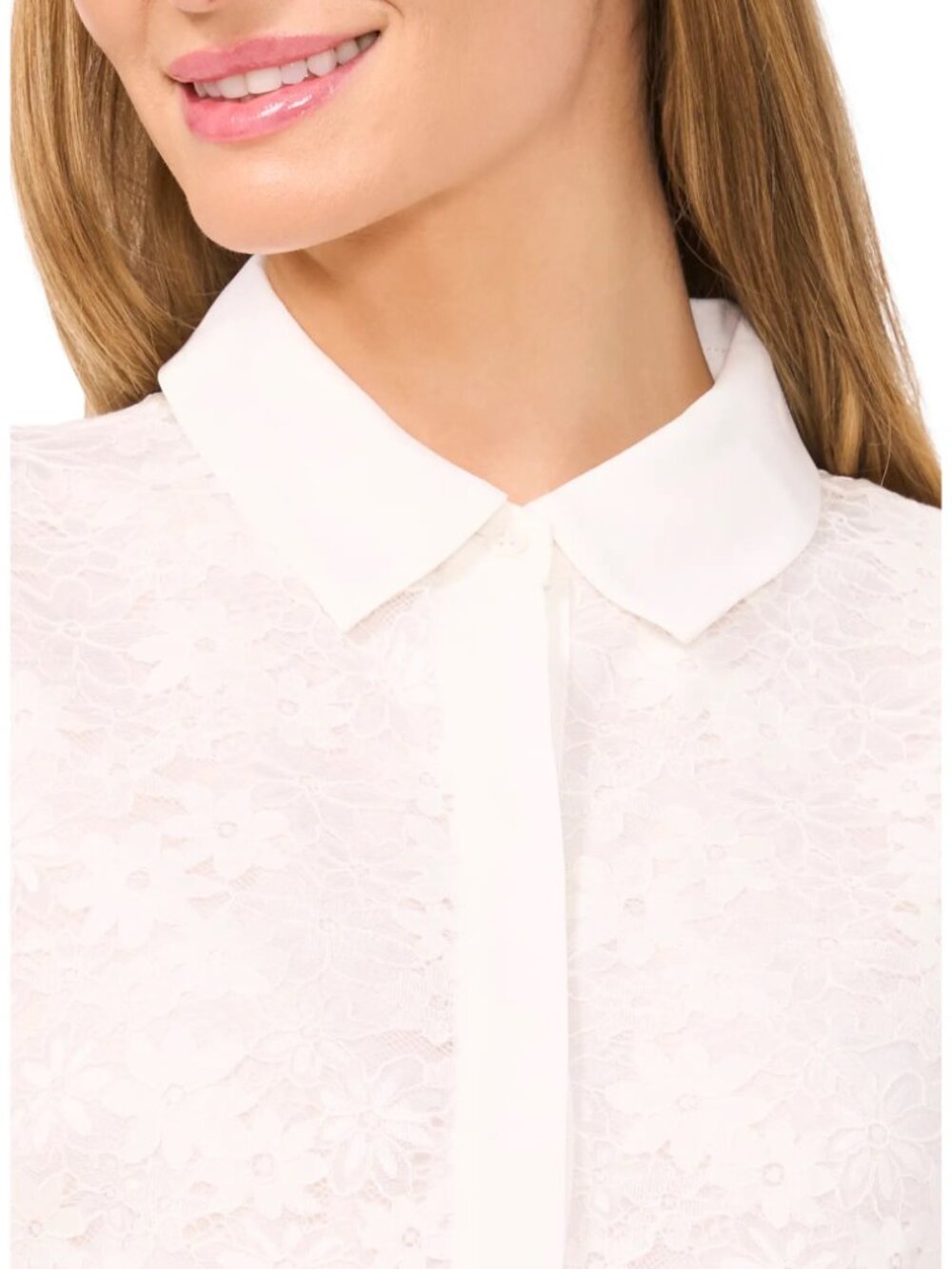 NWT CeCe Floral Lace Short Sleeve Button-Up Shirt White Sz M from Nordstrom NEW! - Picture 3 of 10